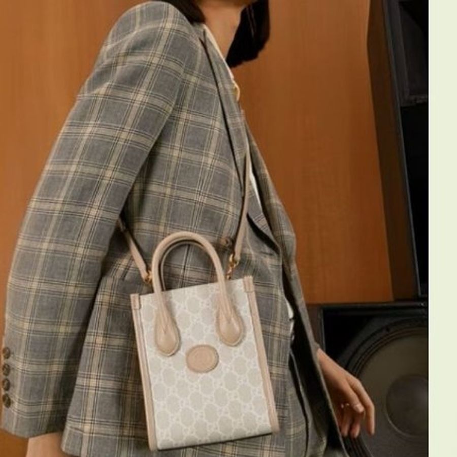 【預購】Gucci INTERLOCKING G 米白色迷你托特手提袋 手拿包 手提包 斜背包 側背包 單肩包 肩背包-6
