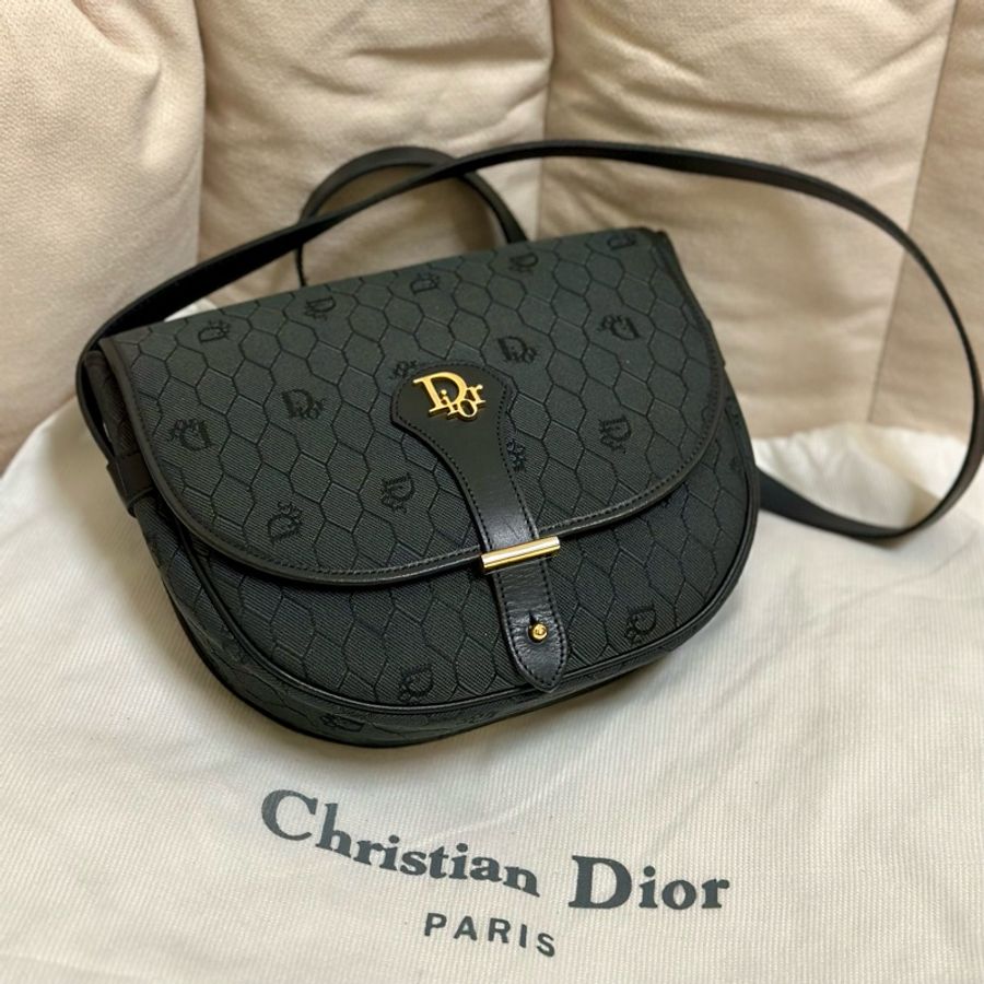 🔥爽快可議🔥#Dior #vintage 百搭黑色 #蜂巢 #老花 #馬鞍包 斜背包-1