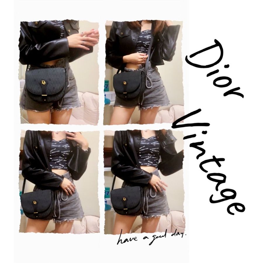 🔥爽快可議🔥#Dior #vintage 百搭黑色斜背包 #蜂巢 老花拼牛皮 #馬鞍包-1
