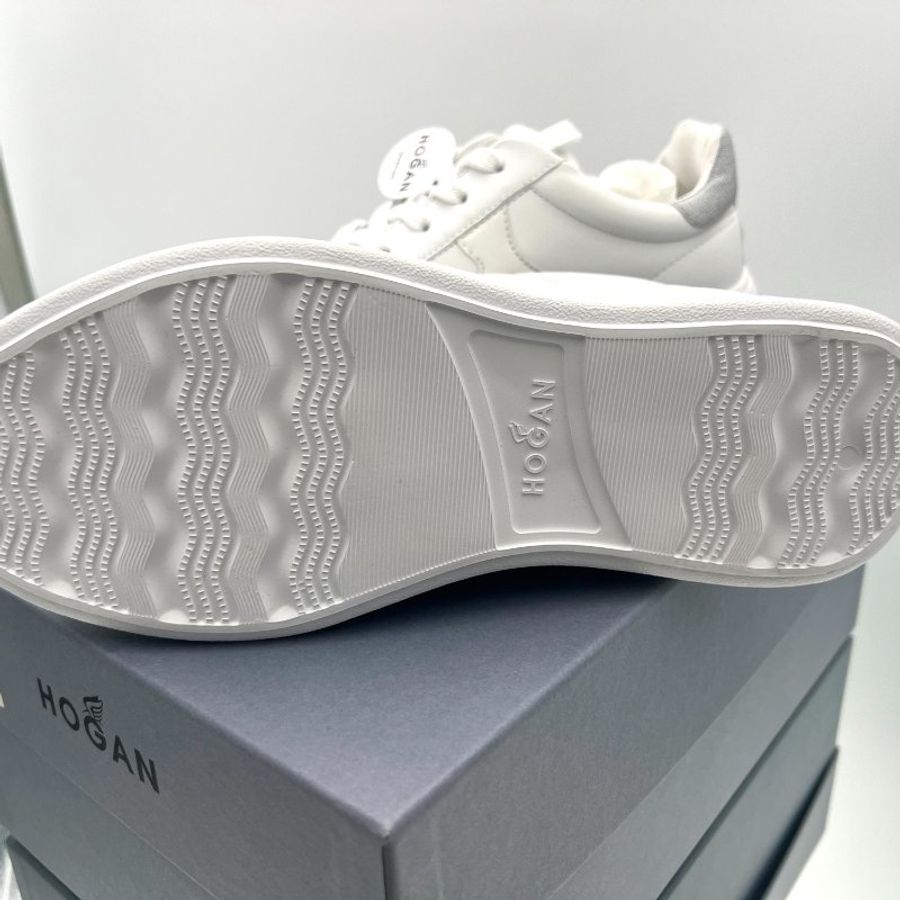 Hogan 女款 Rebel H Logo 運動鞋 增高5公分厚底球鞋 白色/銀灰撞色 IT37-7