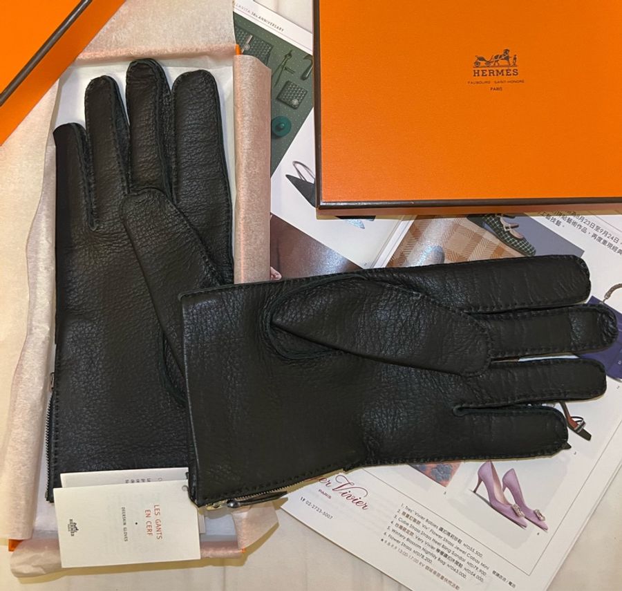 🍒HERMES 典藏全新手工縫製鹿皮手套 / 2F230920-3-0