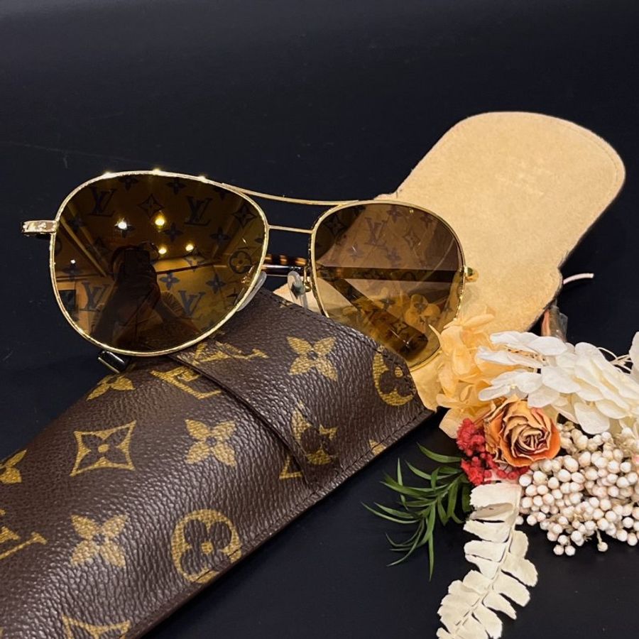 Louis Vuitton LV 棕色金框 字紋雷射LOGO鏡面 飛行墨鏡/眼鏡/配件-0