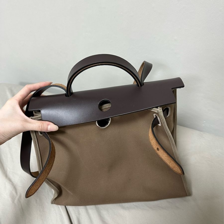 二手🤎愛馬仕Hermes herbag zip 31 大象灰外縫🐘配烏木色-5