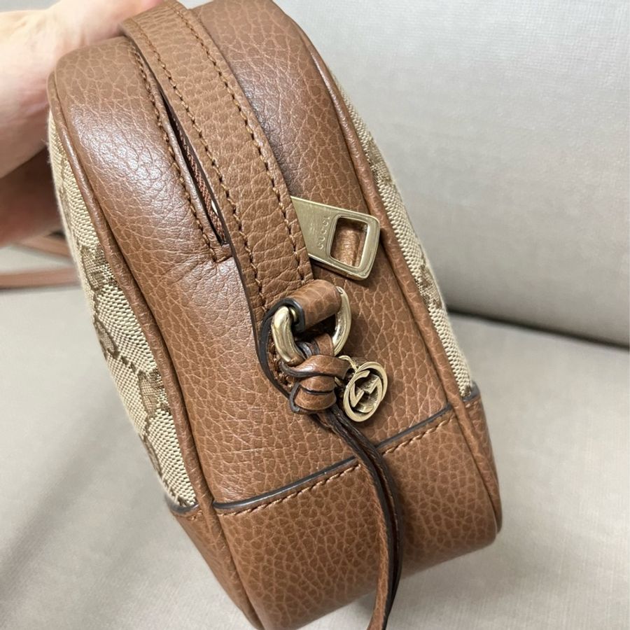 Gucci 焦糖色緹花相機/斜背包-4