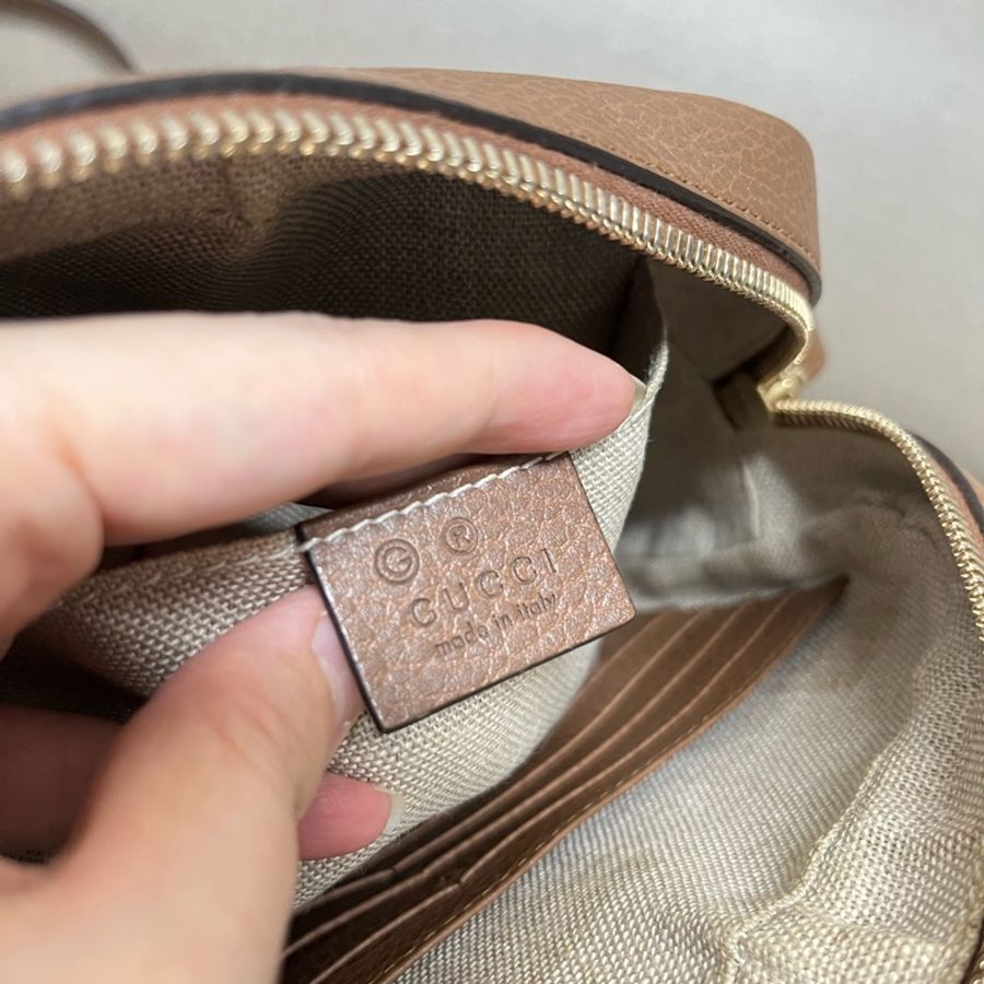 Gucci 焦糖色緹花相機/斜背包-16