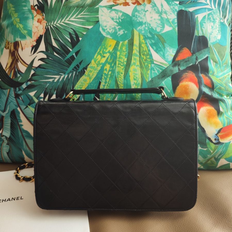高稀 Chanel 老香 24k鍍金雙扣軍牌公文包小書包 卡標齊-4