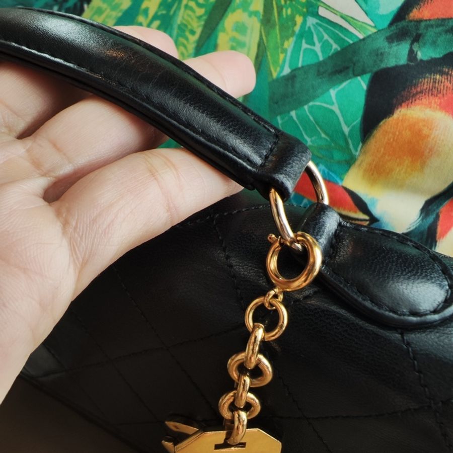 高稀 Chanel 老香 24k鍍金雙扣軍牌公文包小書包 卡標齊-5