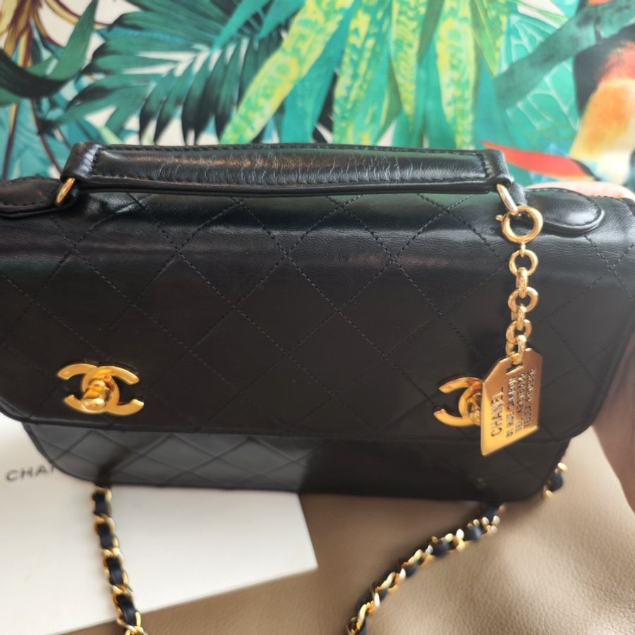 高稀 Chanel 老香 24k鍍金雙扣軍牌公文包小書包 卡標齊-8