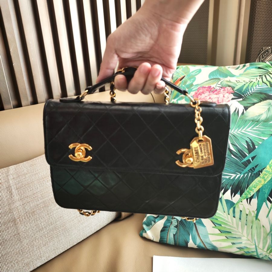 高稀 Chanel 老香 24k鍍金雙扣軍牌公文包小書包 卡標齊-9