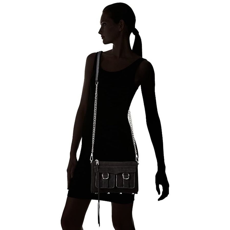 Rebecca Minkoff Cliffside Crossbody 黑色真皮麂皮材質  肩背斜背鏈條包 全新 現貨-6