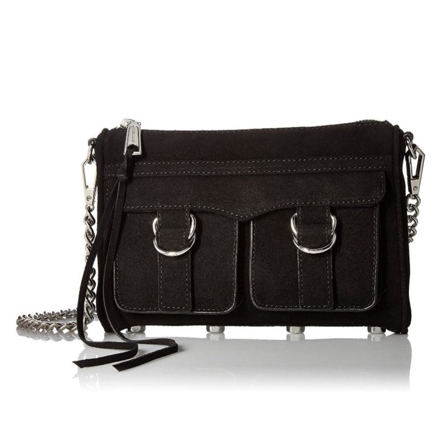 Rebecca Minkoff Cliffside Crossbody 黑色真皮麂皮材質  肩背斜背鏈條包 全新 現貨-0