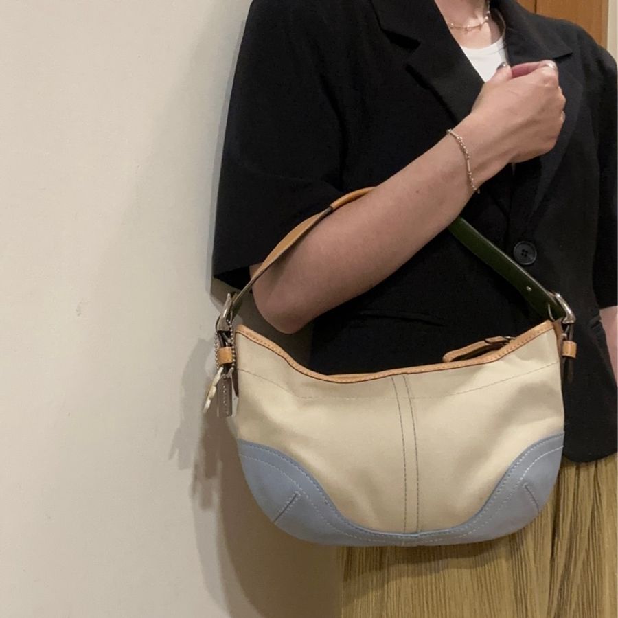 coach vintage 日本二手 中古復古古董 拼接皮革 手提包 肩背包-8