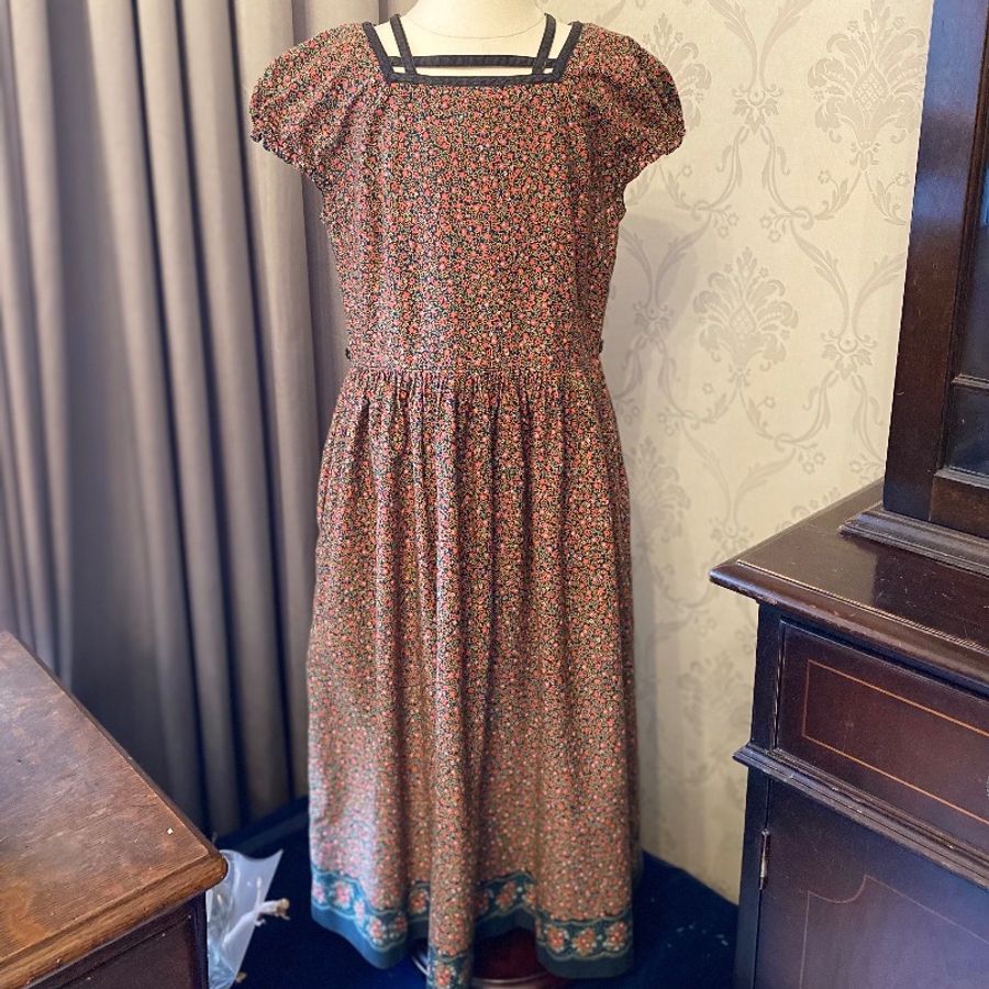 藏私·Collection_方領線條碎花半袖女童古著洋裝日本製-0