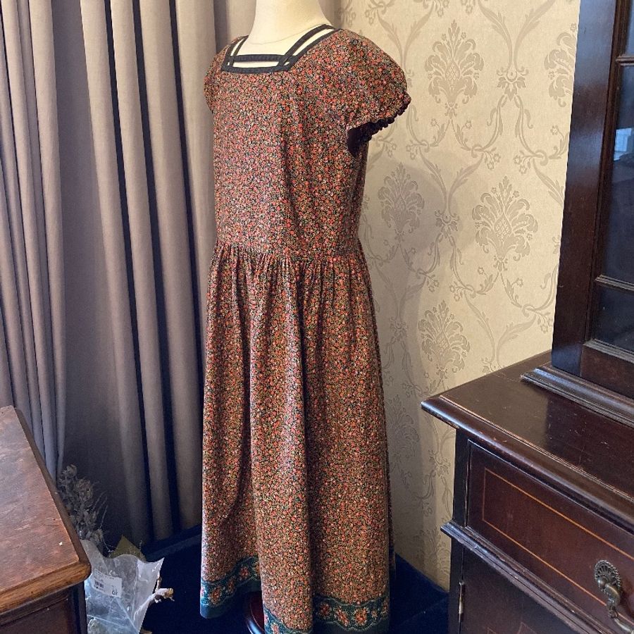 藏私·Collection_方領線條碎花半袖女童古著洋裝日本製-1