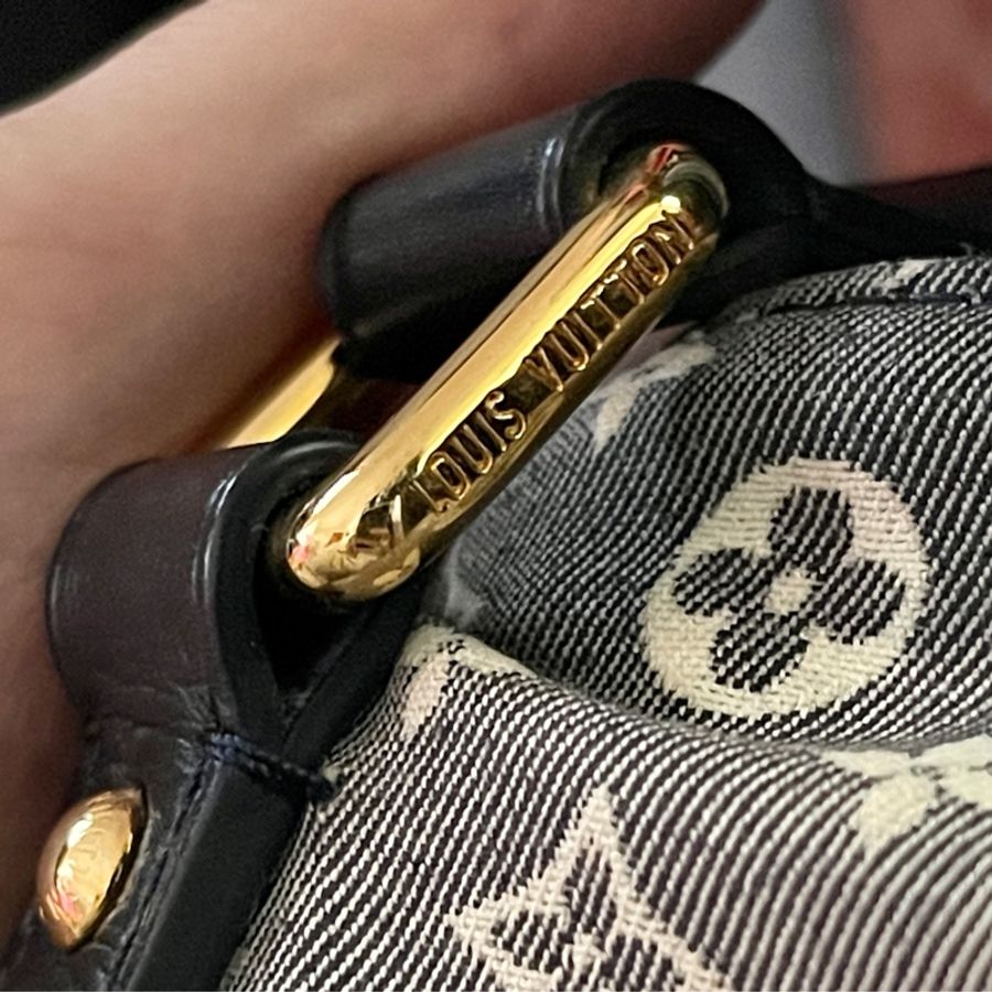 深藍灰色牛仔布LV老花深藍牛皮 灰色LV老花肩背包 托特包 購物包 媽媽包-49