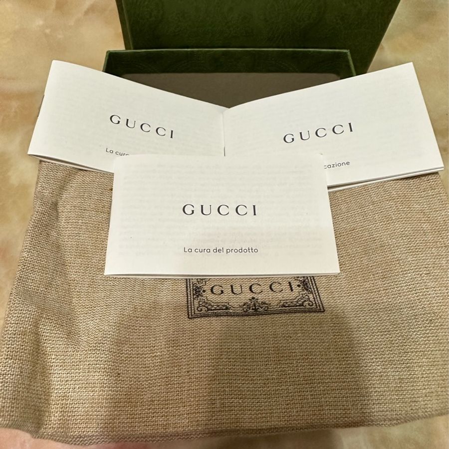 GUCCI 古馳 經典Ophidia GG印花帆布牛皮飾邊暗釦短夾(棕)-5