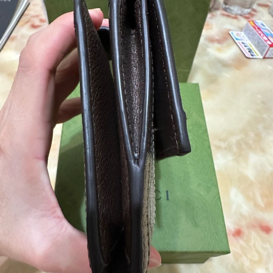 GUCCI 古馳 經典Ophidia GG印花帆布牛皮飾邊暗釦短夾(棕)-6