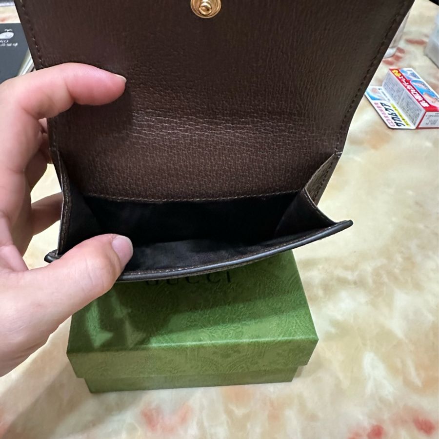GUCCI 古馳 經典Ophidia GG印花帆布牛皮飾邊暗釦短夾(棕)-13