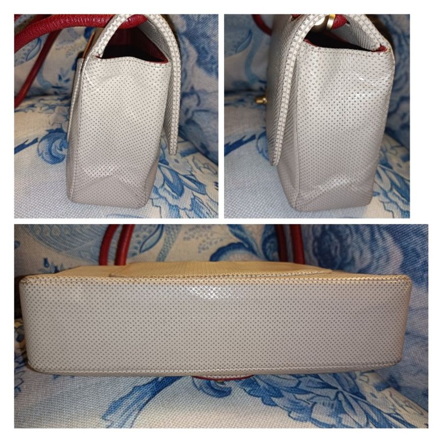 Chanel vintage 小羊皮撞色打孔皮肩背/側背/斜背翻蓋包-3