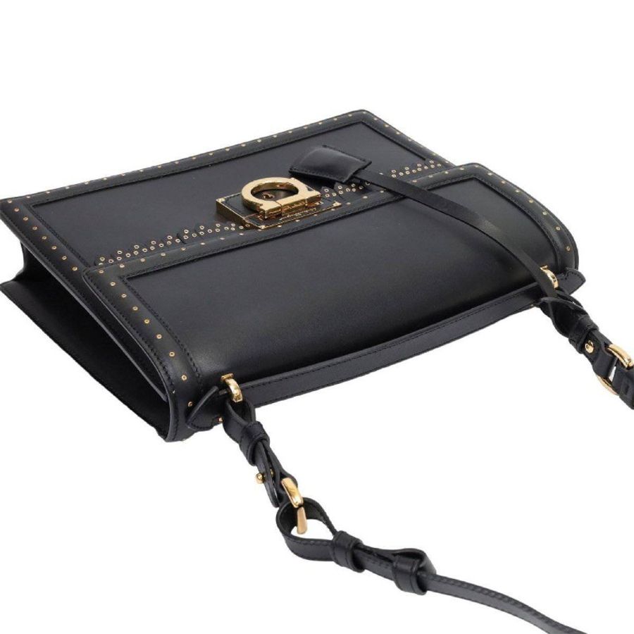 Salvatore Ferragamo 黑色馬蹄釦小牛皮手提肩揹包-2