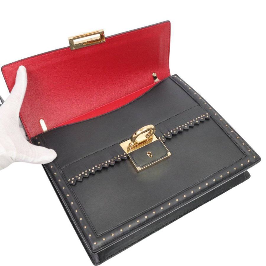 Salvatore Ferragamo 黑色馬蹄釦小牛皮手提肩揹包-4