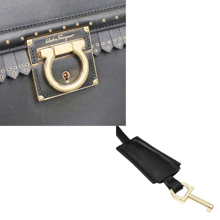 Salvatore Ferragamo 黑色馬蹄釦小牛皮手提肩揹包-7