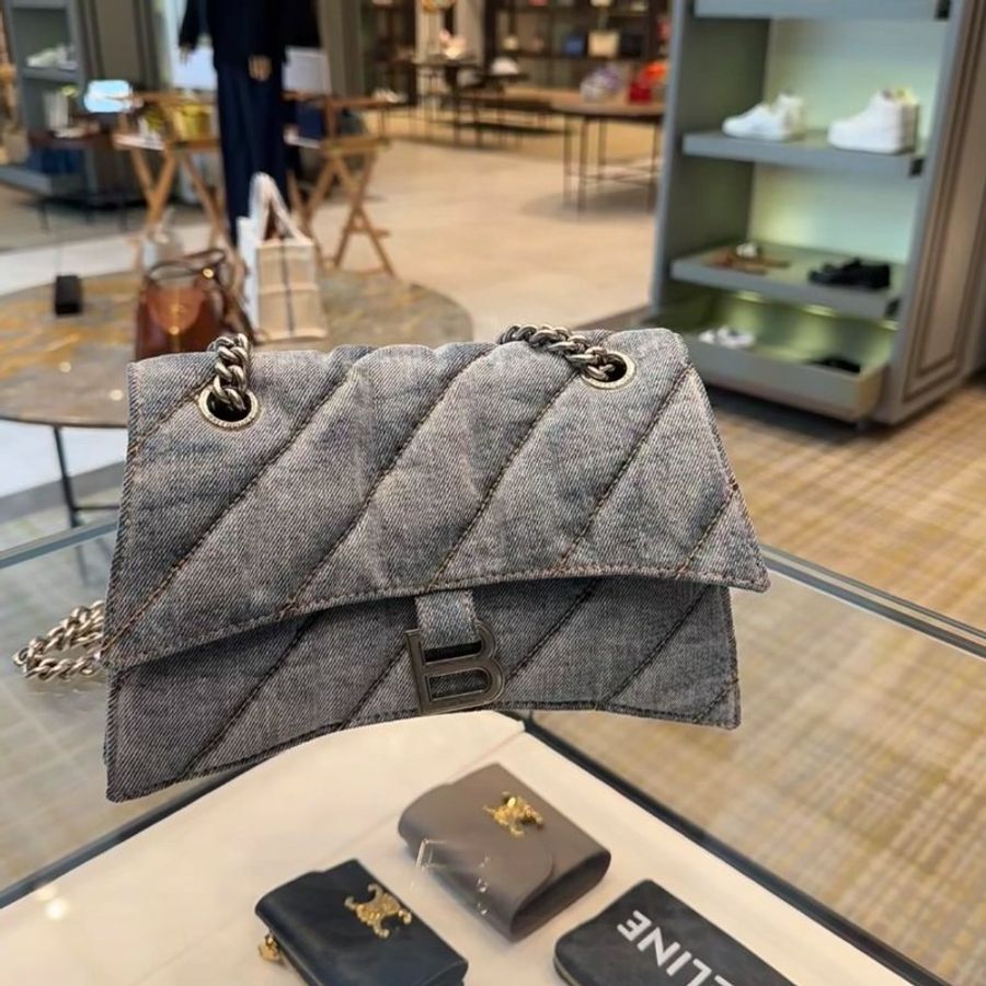 Balenciaga 716351小款絎縫Crush 單寧牛仔鏈條包 藍色-0