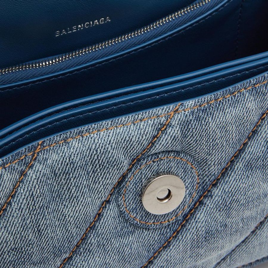 Balenciaga 716351小款絎縫Crush 單寧牛仔鏈條包 藍色-3