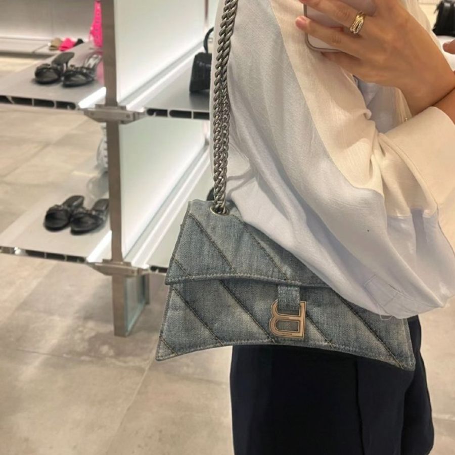 Balenciaga 716351小款絎縫Crush 單寧牛仔鏈條包 藍色-4