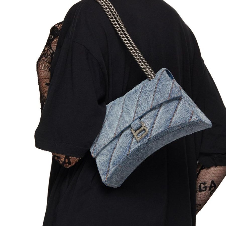 Balenciaga 716351小款絎縫Crush 單寧牛仔鏈條包 藍色-5