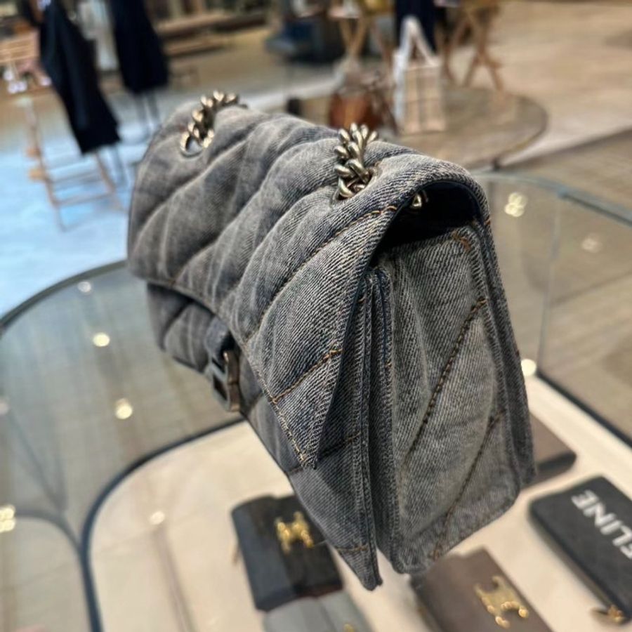 Balenciaga 716351小款絎縫Crush 單寧牛仔鏈條包 藍色-6