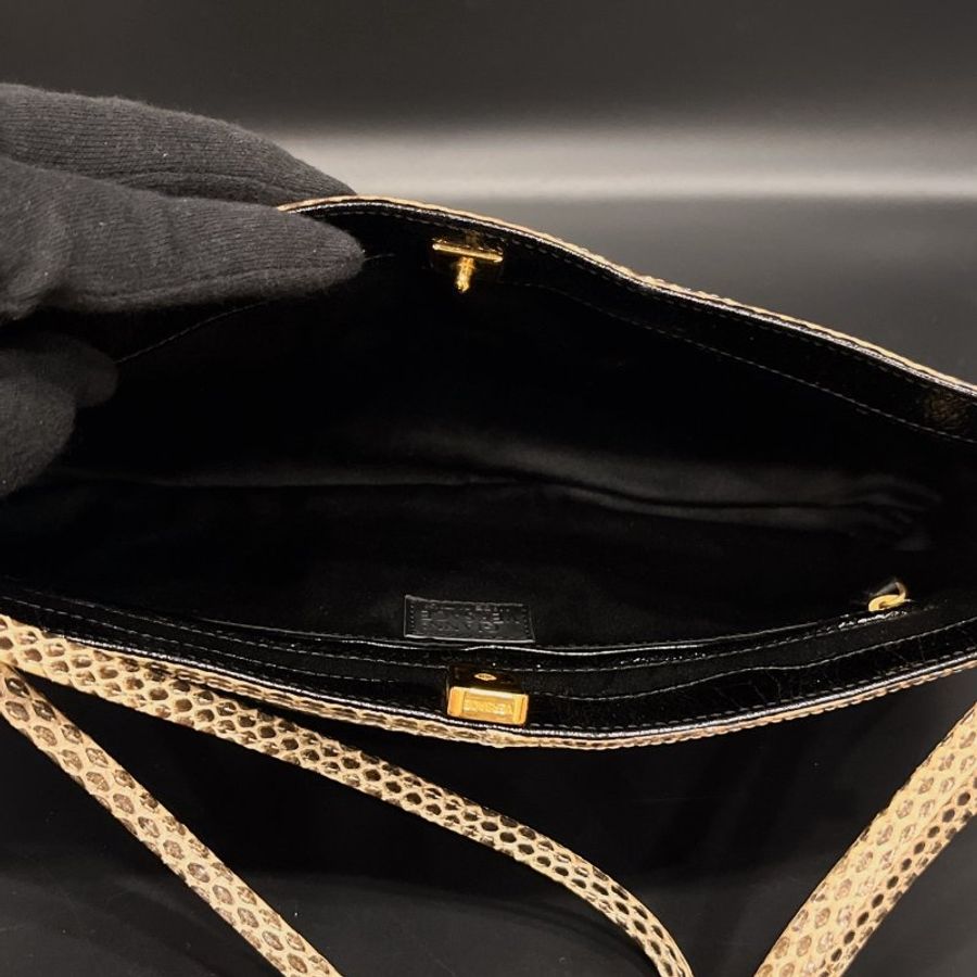 VERSACE 凡賽斯 黑色亮面 拼蛇皮肩帶/肩背包-5