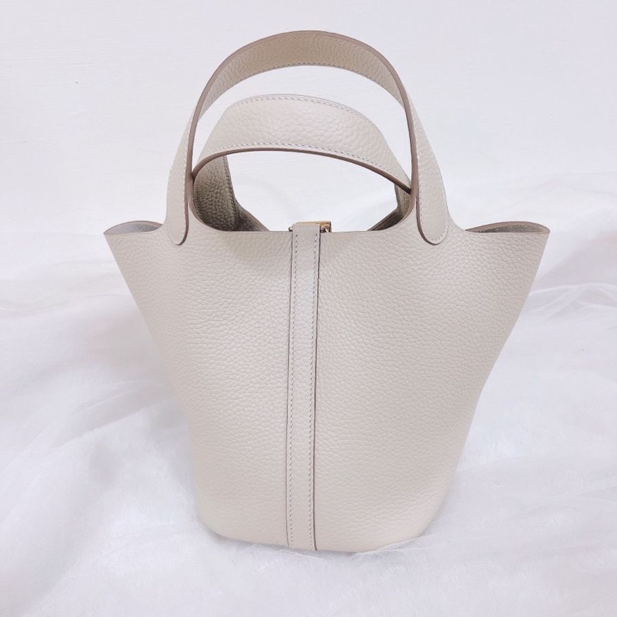 近全新全配✨天菜愛馬仕Hermes Picotin 18 奶昔白菜籃子配金釦-2
