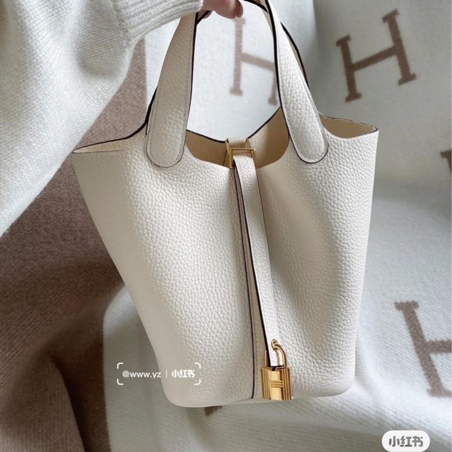 近全新全配✨天菜愛馬仕Hermes Picotin 18 奶昔白菜籃子配金釦-7