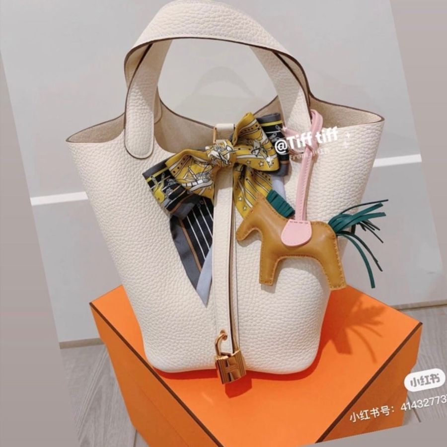 近全新全配✨天菜愛馬仕Hermes Picotin 18 奶昔白菜籃子配金釦-16