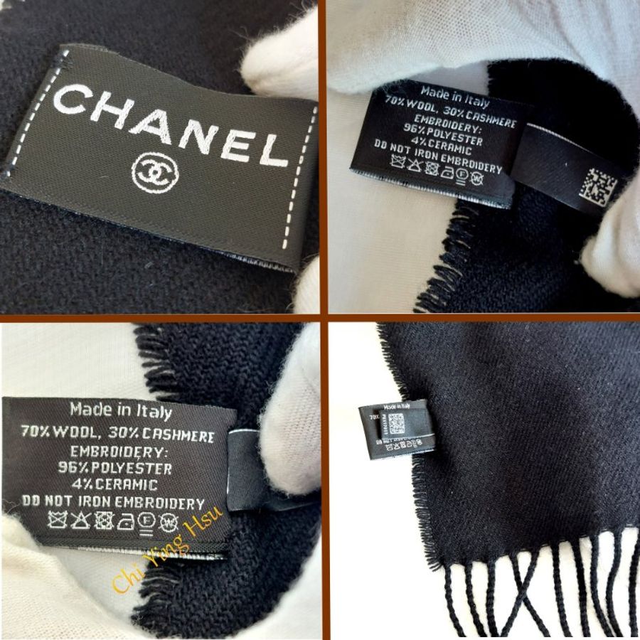 CHANEL 香奈兒 🎀(近新品)🎀新款*雙C ~現品~黑色 羊絨圍巾~(僅拍照)-19