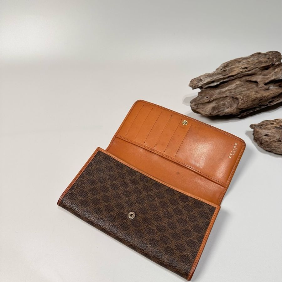Celine vintage 日本二手 中古復古古董 經典老花 凱旋門 長夾 皮夾-3