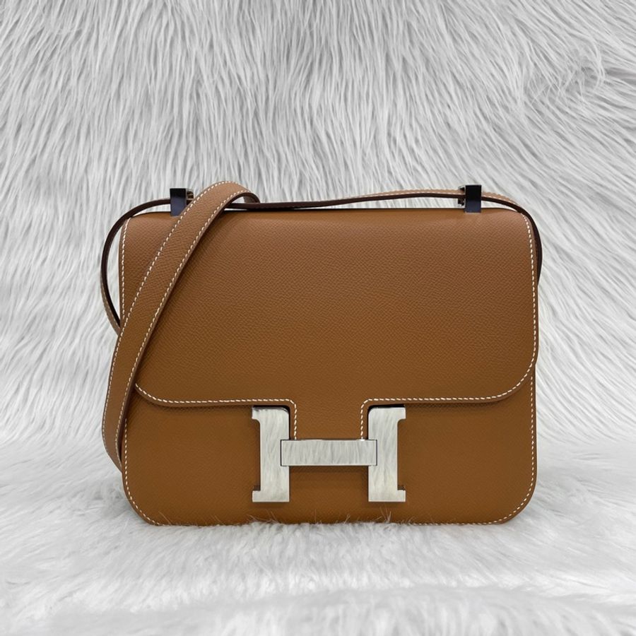 Hermes 37金棕Epsom皮銀釦康康Constance 1-24 U刻-0