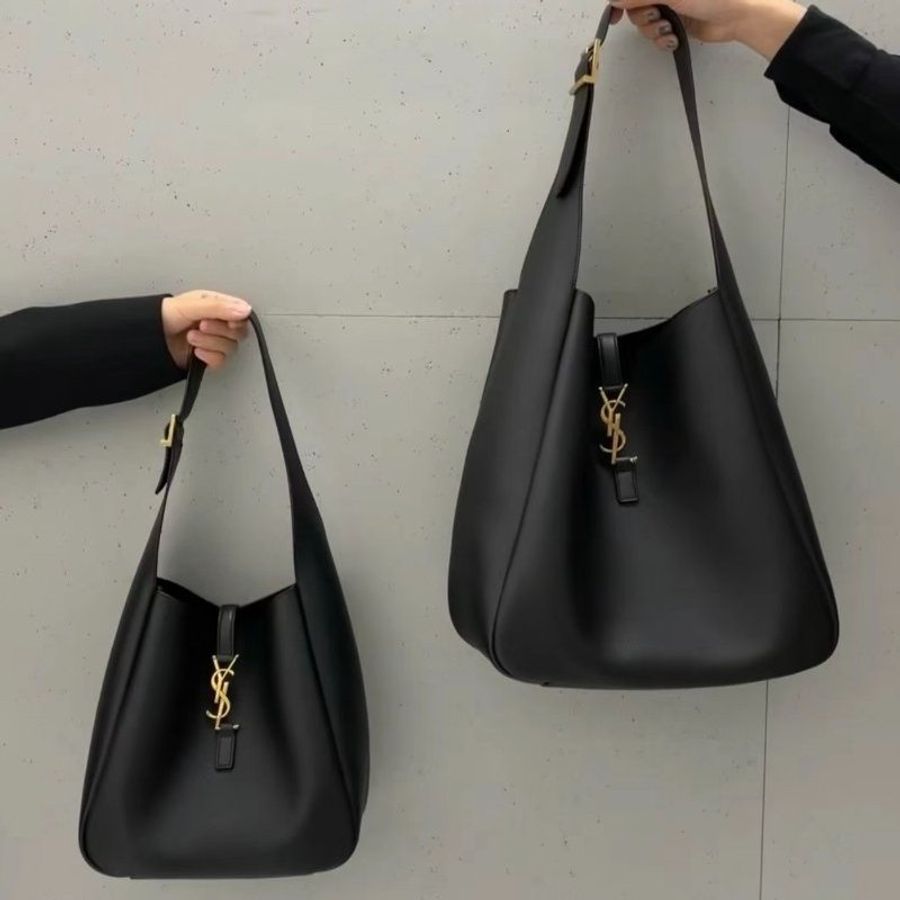 Saint Laurent LE 5 A 7 YSL 柔軟粒面皮革小款Hobo包    黑色-3