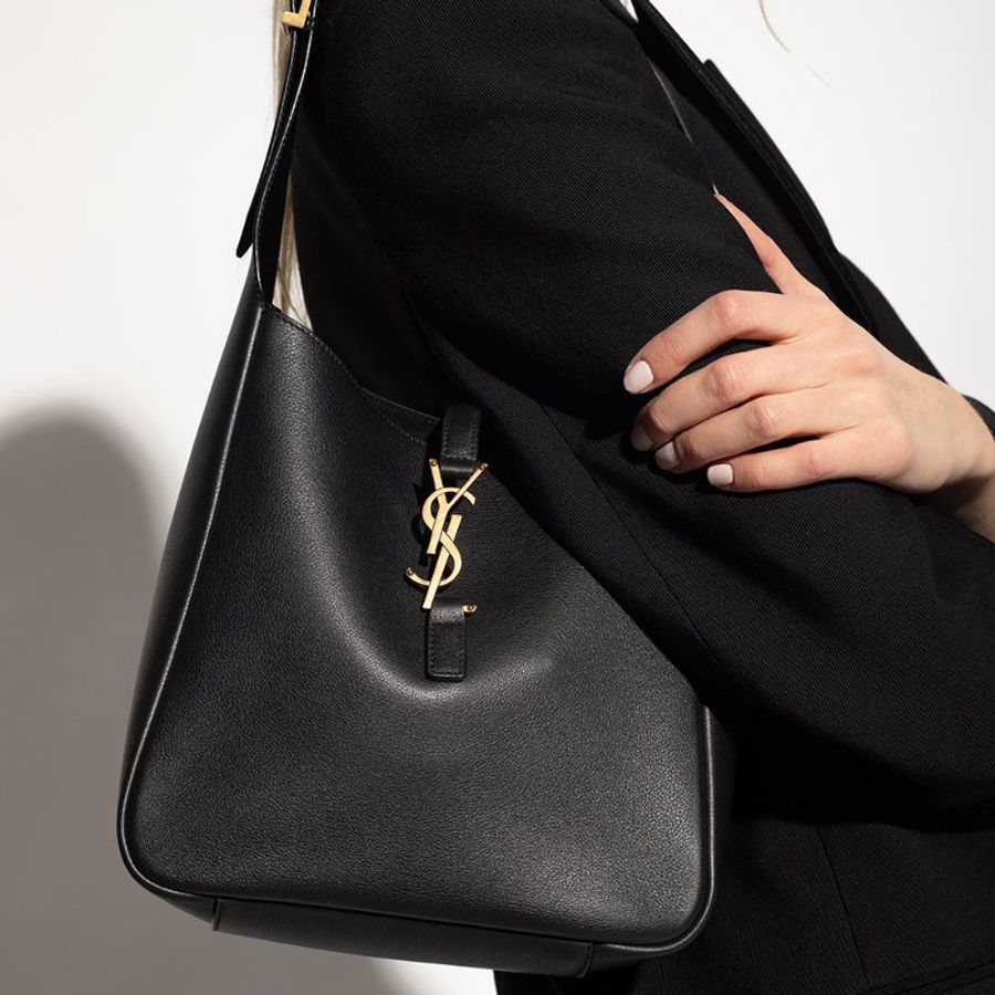 Saint Laurent LE 5 A 7 YSL 柔軟粒面皮革小款Hobo包    黑色-5