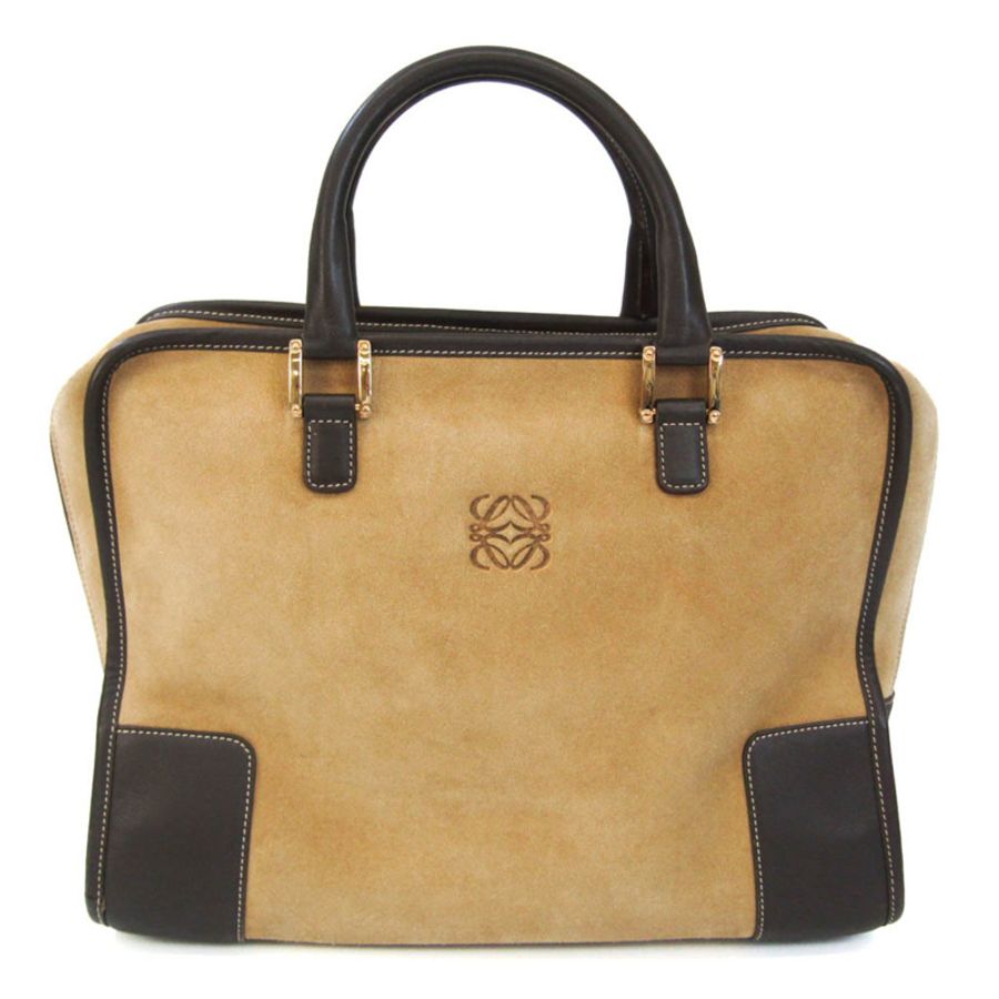 【日本直送】Loewe Amazona 32 女式皮革、麂皮手提包米色、深棕色-0