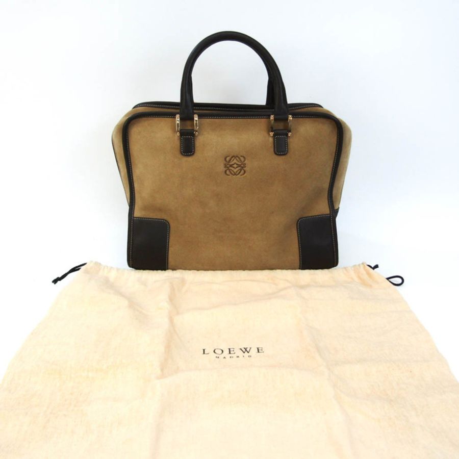 【日本直送】Loewe Amazona 32 女式皮革、麂皮手提包米色、深棕色-12