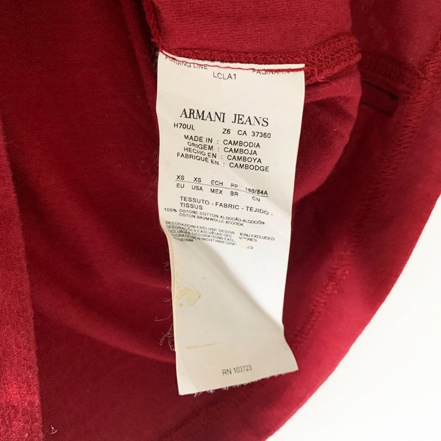 ARMANI JEANS 個性紅色圓領短袖T-Shirt 白色英文字 LOGO圖案 100%純棉 設計短T【壽司羊羊】二手衣-8