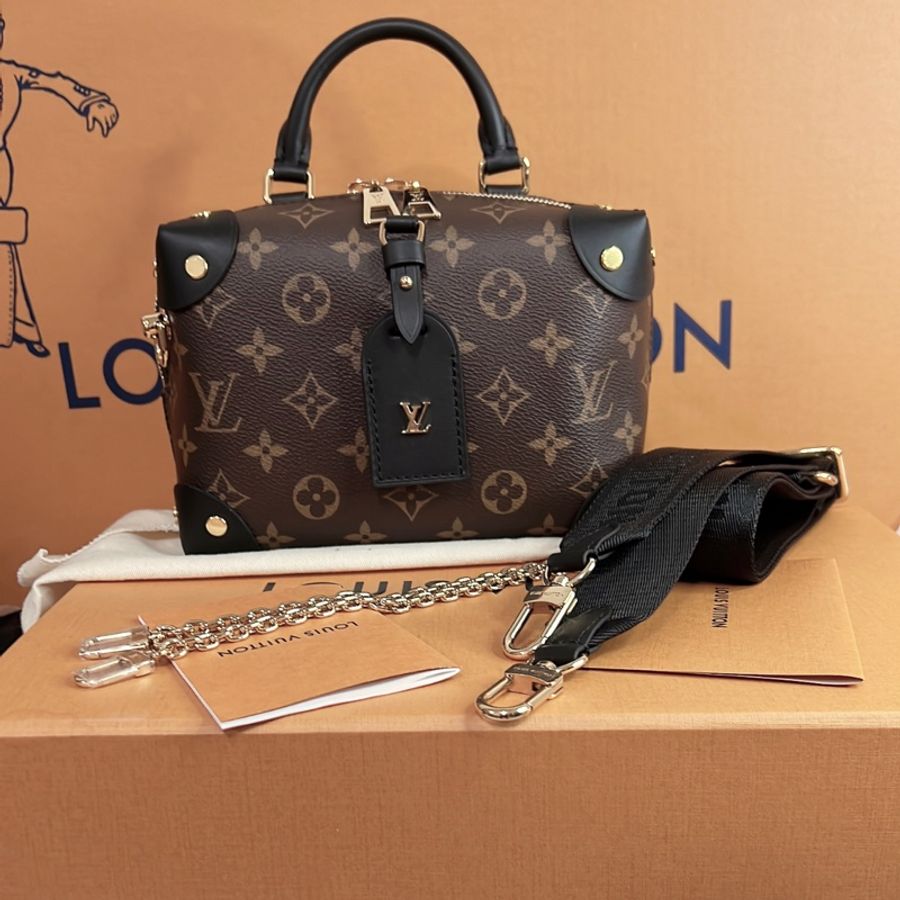 LV M45571 PETITE MALLE SOUPLE 經典花紋拼接手提兩用包.黑邊-1
