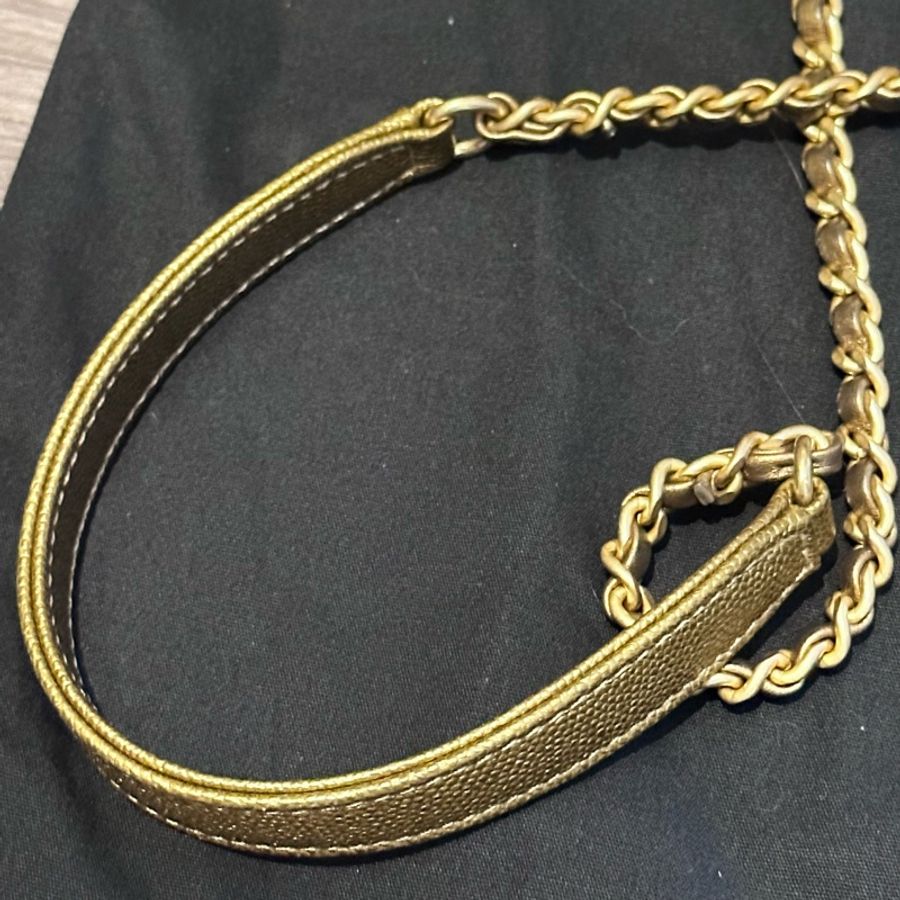 Chanel 金色方胖手提鍊包/斜背側背肩背鏈包/郵差包-9