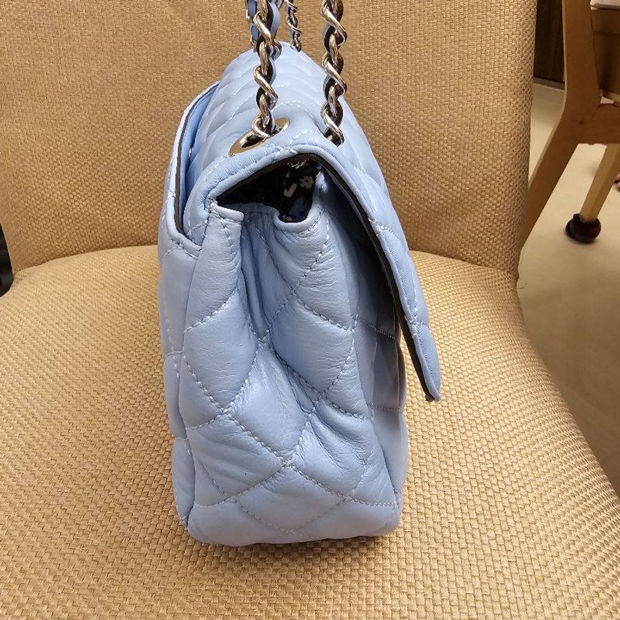 MICHAEL KORS SLOAN菱格紋小羊皮壓扣銀鍊帶肩背/斜背包(大/寶寶藍) 2024流行色調-6