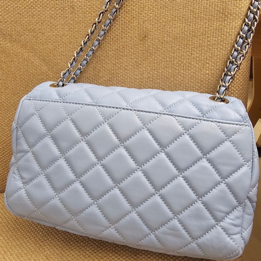 MICHAEL KORS SLOAN菱格紋小羊皮壓扣銀鍊帶肩背/斜背包(大/寶寶藍) 2024流行色調-8