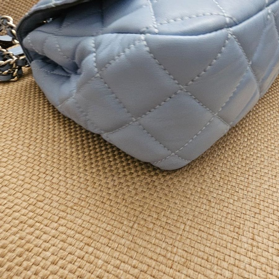 MICHAEL KORS SLOAN菱格紋小羊皮壓扣銀鍊帶肩背/斜背包(大/寶寶藍) 2024流行色調-12