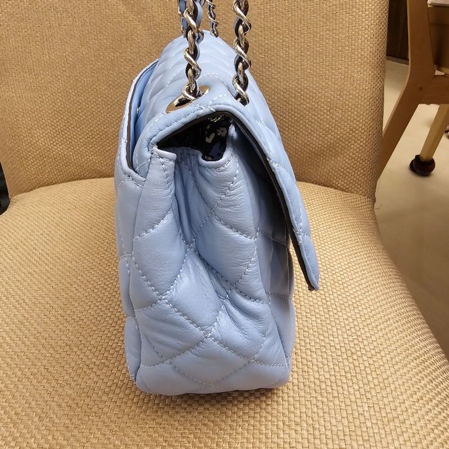 MICHAEL KORS SLOAN菱格紋小羊皮壓扣銀鍊帶肩背/斜背包(大/寶寶藍) 2024流行色調-3