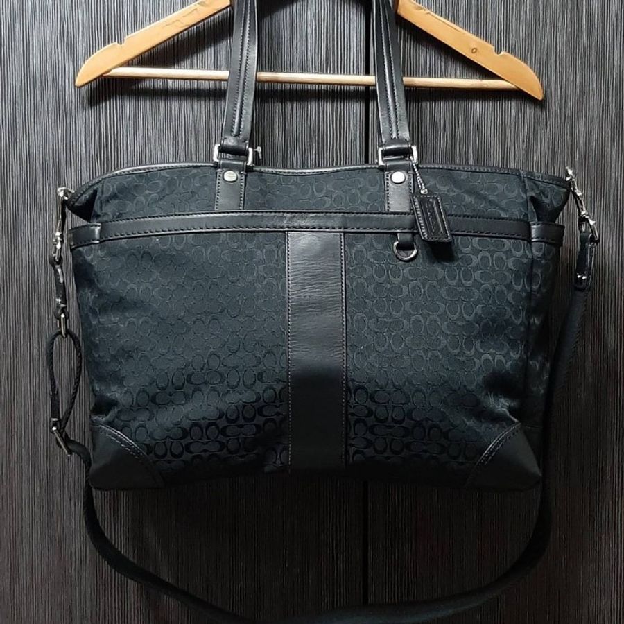 國外購回全新正品COACH蔻馳 黑色手提/肩背/斜背/拖特包/媽媽包F77156-1